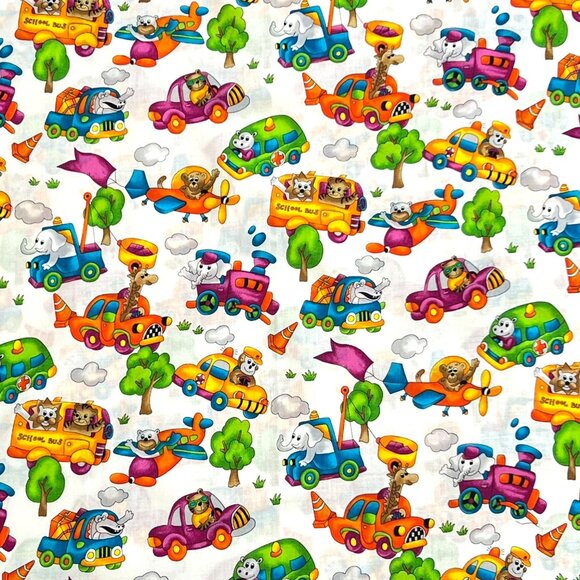 Allies Room By RJR Fashion Fabrics Childrens Colorful Cars Planes Animals 1 1/8 - Picture 1 of 4